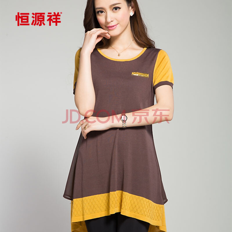 <em>恒源祥女装t恤</em> 2014夏季新款休闲时尚圆领中长