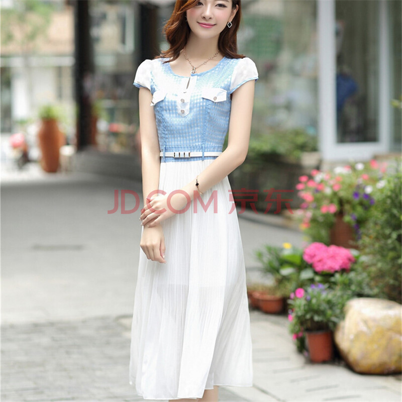 优百客2014夏装新款连衣裙韩版百褶连衣裙圆