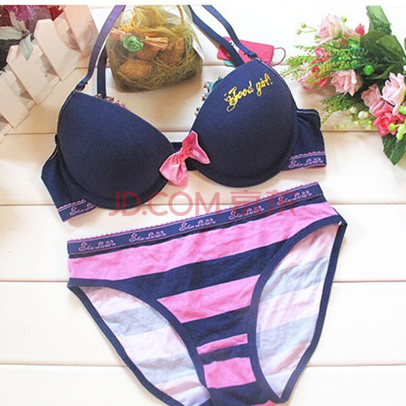 2014夏季<em>新款少女文胸</em>套装 <em>蝴蝶结</em>条纹<em>纯棉</em>运