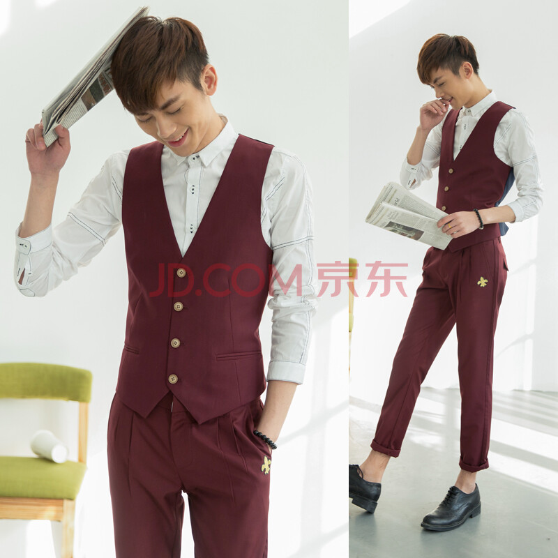 经毅 2014<em>韩版</em>潮流<em>男士</em>英伦绅士<em>马甲套装</em> 男西