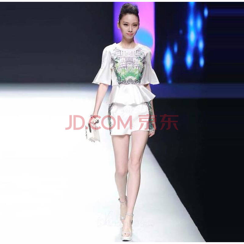 欧美明星<em>新款</em>走秀拼接<em>上衣 短裤套装</em> 图片色 M
