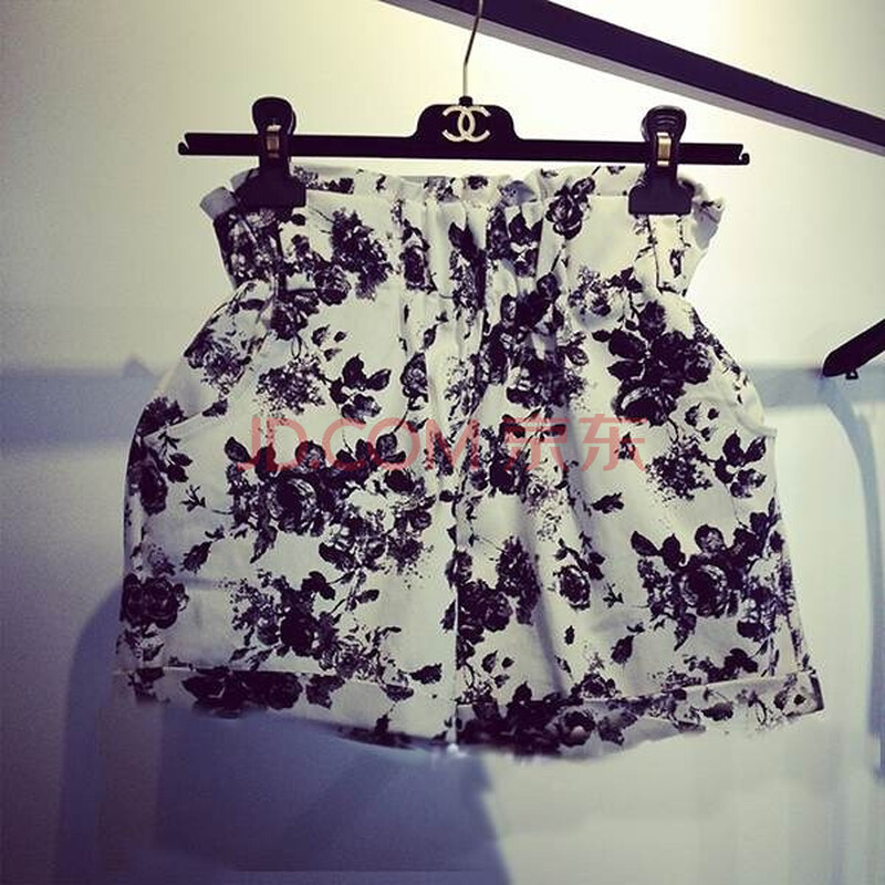 欧美复古宽松玫瑰花阔腿<em>高腰花苞短裤</em> 图片色