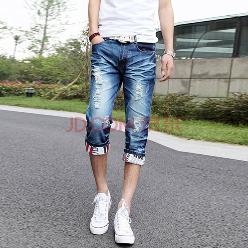 衫<em>步</em>USP 韩版修身<em>短裤</em>男士休闲<em>五分</em>裤牛仔短