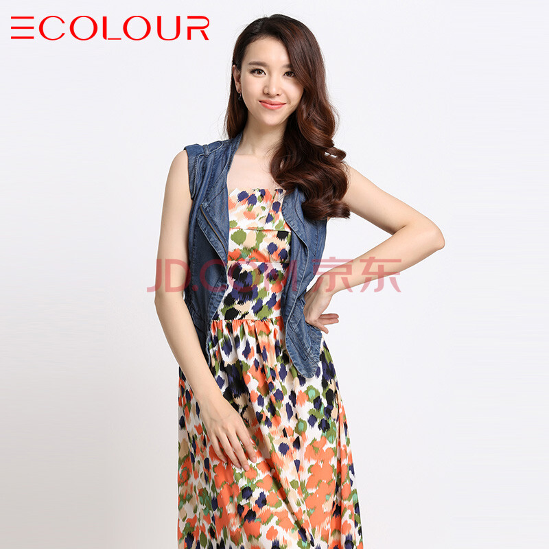 三彩2014夏装新款短裙 两件套装<em>无袖牛仔</em>外套