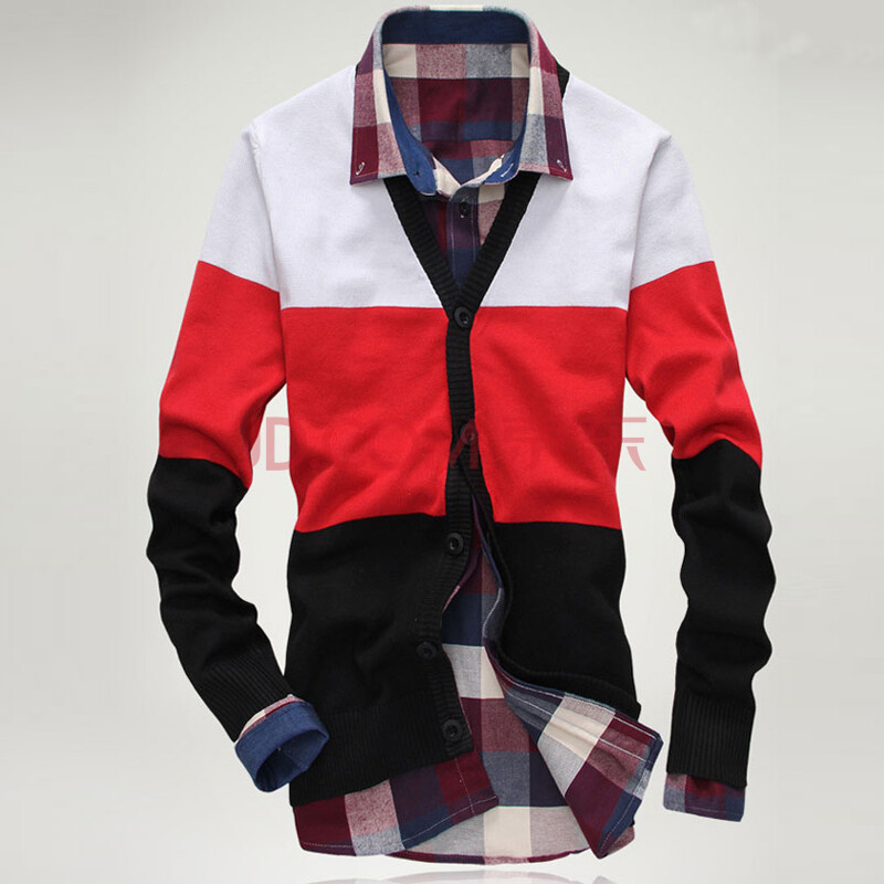 罗得堡 2014秋装新款男士V领休闲大<em>条纹开衫</em>