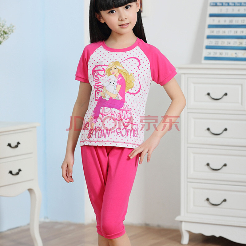 <em>芭比</em>夏季小孩<em>女童装</em>家居服<em>睡衣</em>儿童内衣套装纯