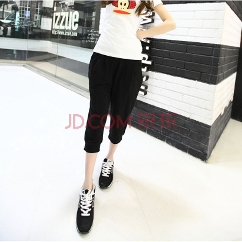 潮无界 韩版新款<em>黑色</em>七分裤显瘦<em>哈伦</em>裤<em>短裤</em>松