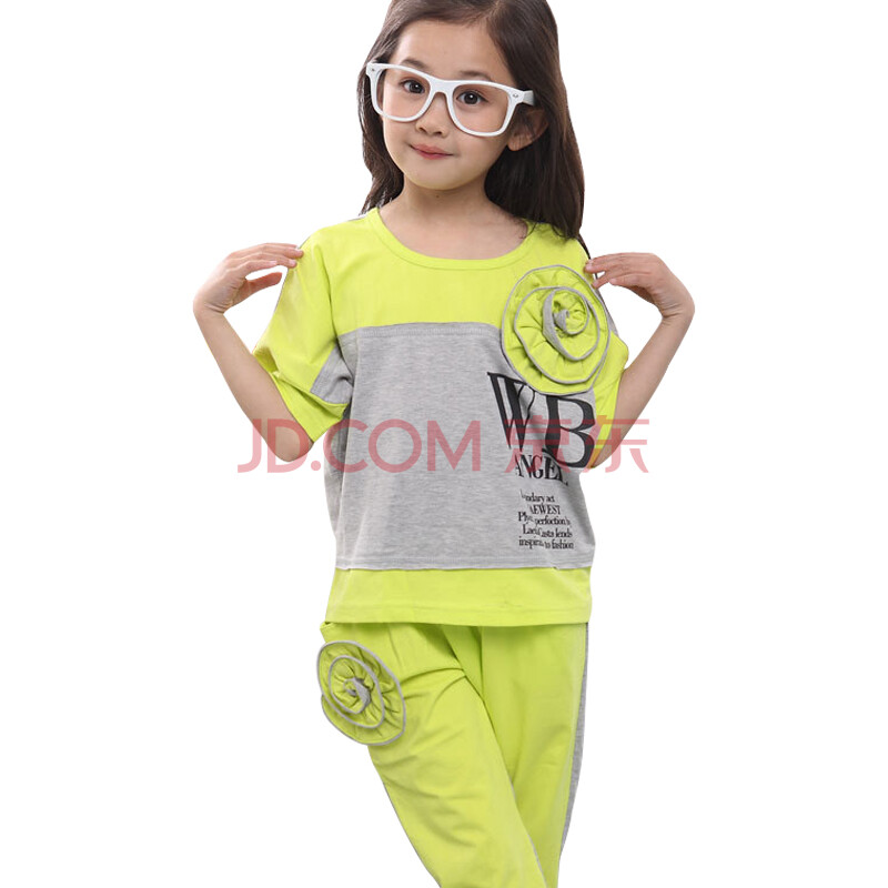 凡卡 2014<em>女童</em>夏季<em>短袖短裤</em>两件<em>套装</em> 荧光黄<em>夏</em>