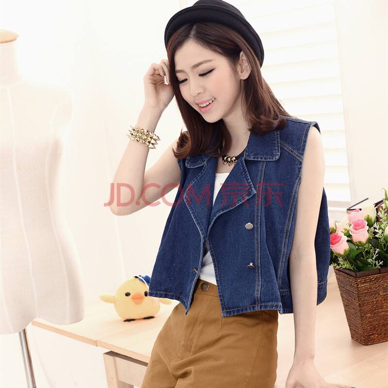 沙德梅森韩国大码长款无袖女款<em>时尚</em>牛仔<em>马甲</em>外