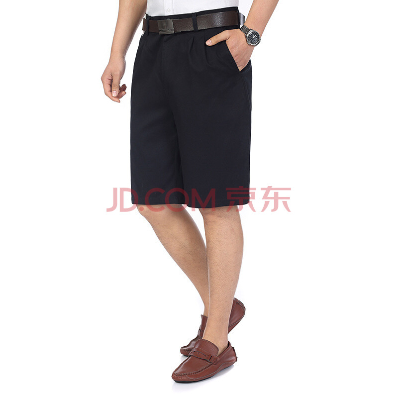 西裤男夏季薄款双褶亚麻2018新品中年男士夏季双褶宽松正版西装短裤爸爸装棉质热天裤头405060岁 黑藏青色 36