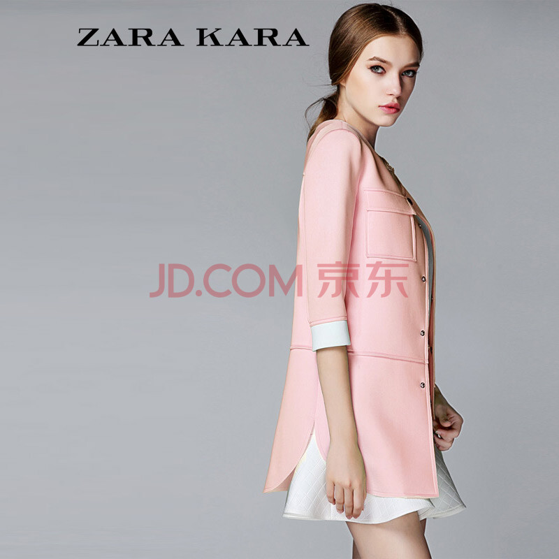 zara kara女装新款秋装外套 2014七分袖女式风衣韩版女潮中长款 粉色