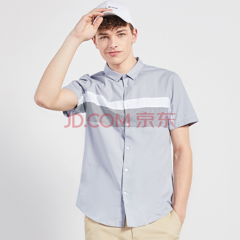 森馬(Semir) 短袖襯衫男2018夏季新款男士純棉襯衣韓版休閑青年條紋寸衫 19038041345 灰色調 XL