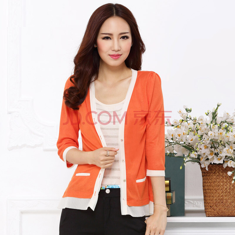 如云阁2014夏装新款薄<em>开衫</em>雪纺拼接针织<em>毛衣</em>