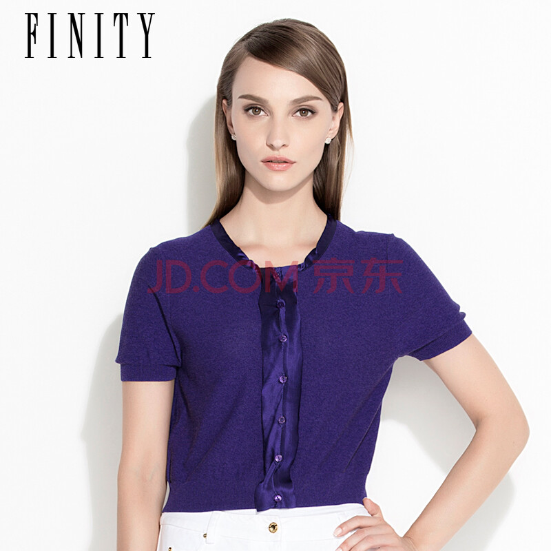 妮迪 2014年夏装新款 缎面拼接百搭<em>圆领短袖针</em>