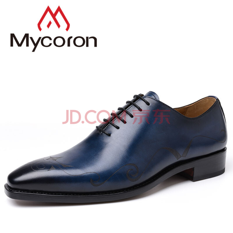 mycoron 2018夏季时尚男鞋简约潮流皮鞋男英伦雕花固特异耐磨定制鞋(定制款不退不换) 蓝色 37