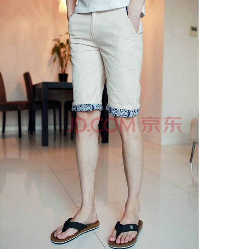名辉 夏季新款男士水洗 棉 纯色 翻边<em>拼花</em>装饰五