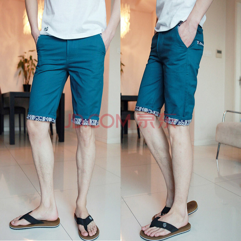 名辉 夏季新款男士水洗 棉 纯色 翻边<em>拼花</em>装饰五