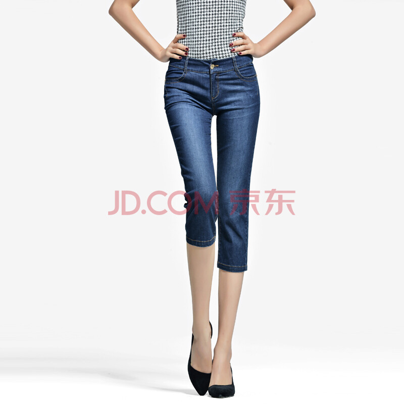 逸阳女裤正品<em>2014新款</em>小直筒<em>女士</em>牛仔<em>短裤7分</em>