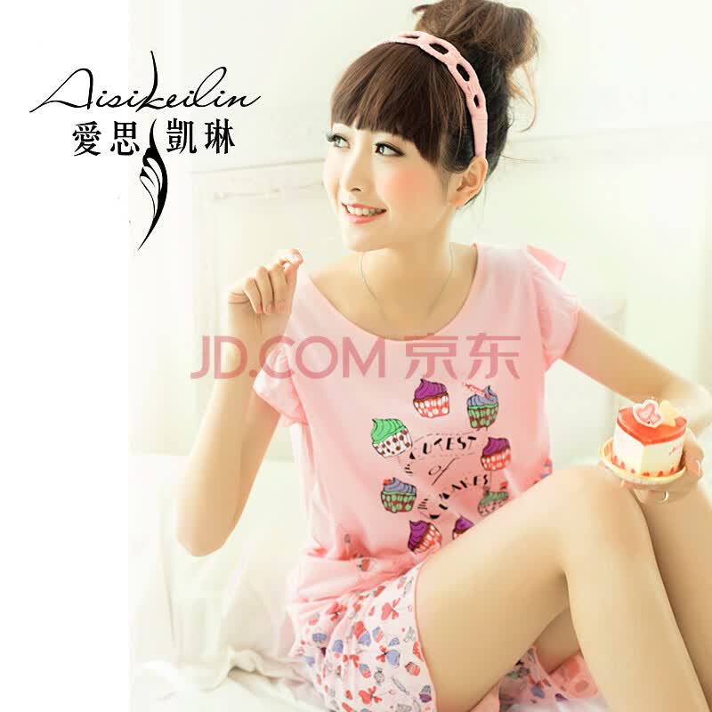 夏季<em>睡衣</em>套装女孩清纯针织棉质<em>可爱</em>卡通<em>女士</em>短