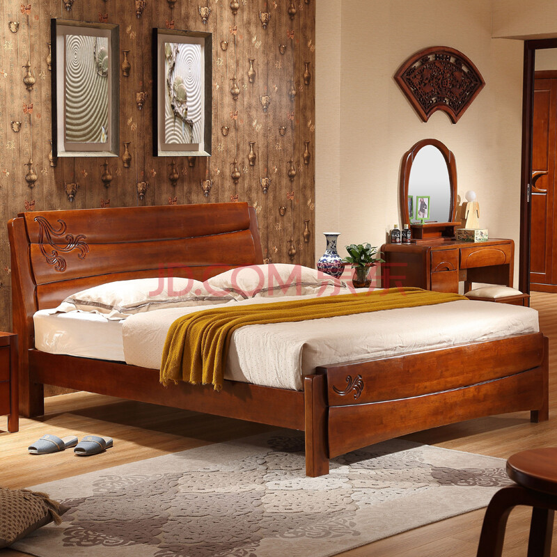 卡思诺 床 实木床 双人床 现代中式婚庆卧室大床 楠木