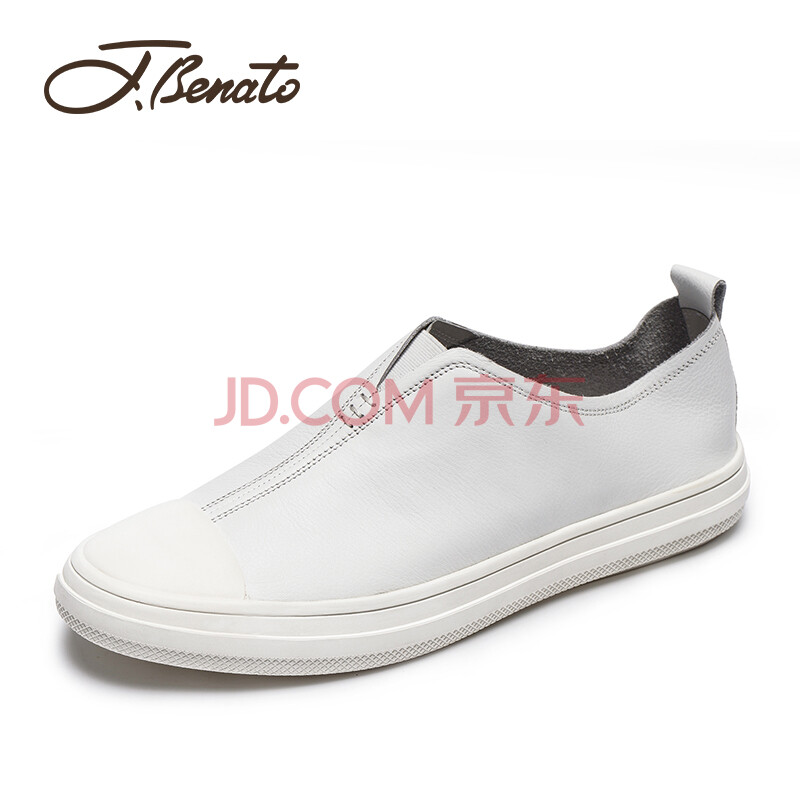 宾度(J.Benato)休闲男士时尚青年头层牛皮柔软舒适套脚板鞋 28V003 米白 41