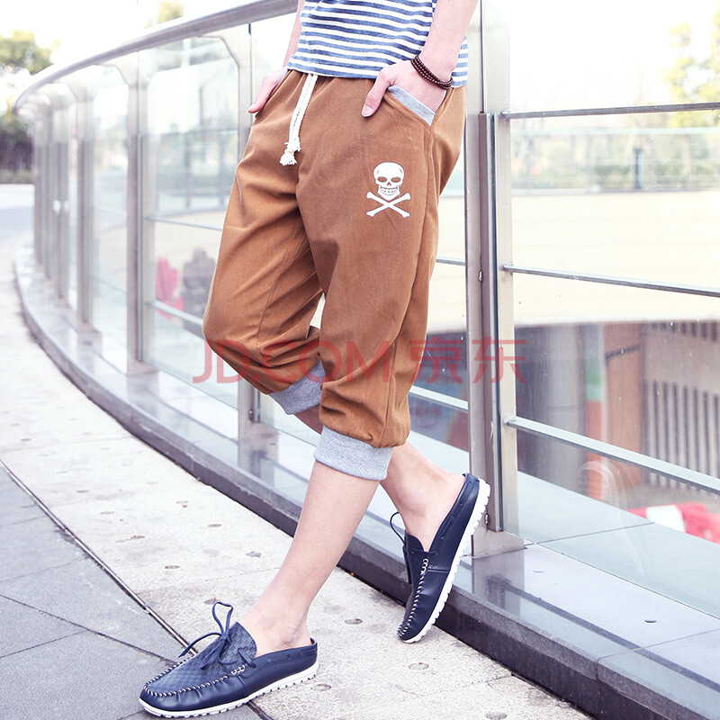艾伦伯格 2014夏装男士<em>灯芯绒短裤 男</em> 骷髅头印