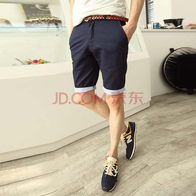 衫<em>步</em>UPS韩版修身<em>五分</em>裤男士休闲<em>短裤</em>条纹翻