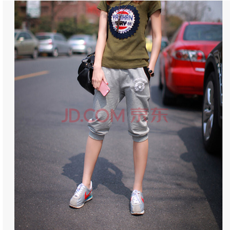 潮无界 韩版新款<em>黑色</em>七分裤显瘦<em>哈伦</em>裤<em>短裤</em>松