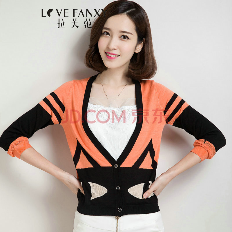 拉芙范 2014新款<em>个性</em>猫眼羊毛衫<em>开衫女</em> 韩版V