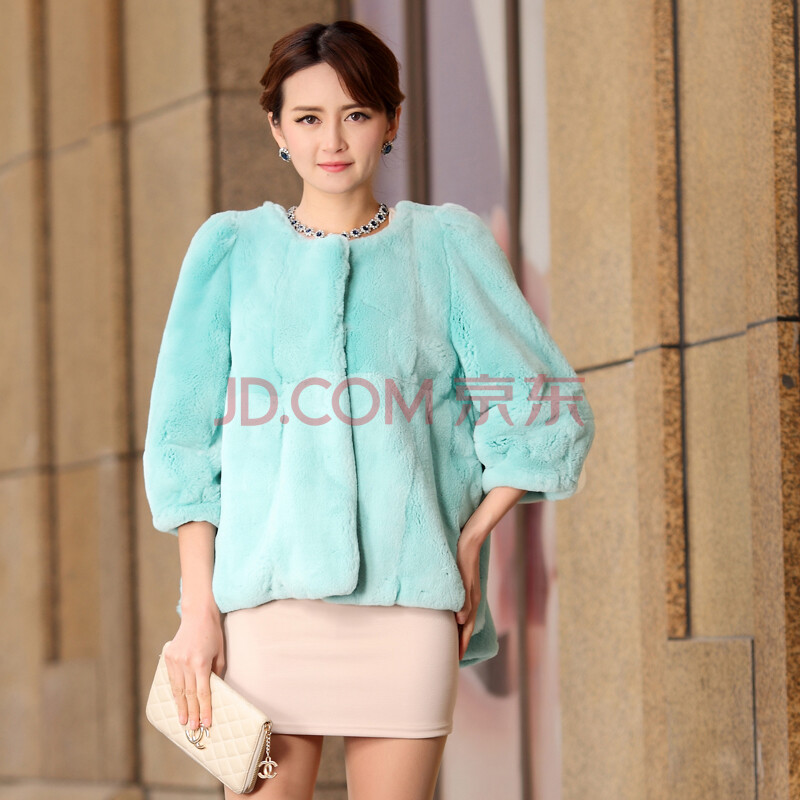 <em>杰</em>满都<em>獭兔</em>毛圆领宽松<em>外套</em>女<em>皮草</em>大衣小斗篷 