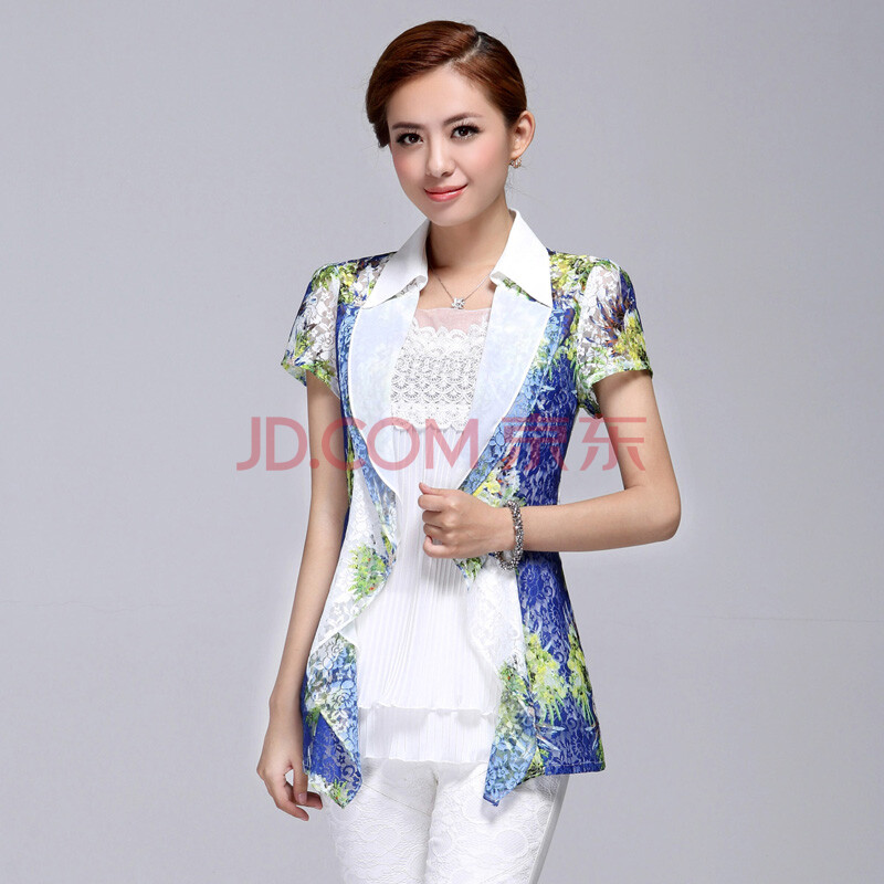 <em>女士上衣</em>2014夏装新款静缇印花大码<em>开衫</em>