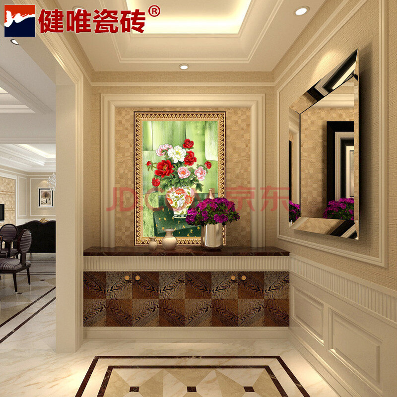 健唯瓷砖 玄关墙砖 客厅抛晶砖拼花 背景墙拼图 建材磁砖pj801101
