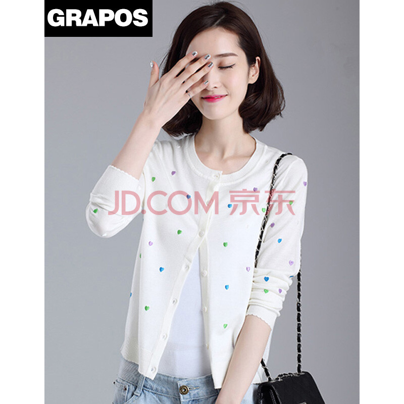 GRAPOS<em>夏季</em>女装韩版宽松开衫<em>针织衫</em>长袖短