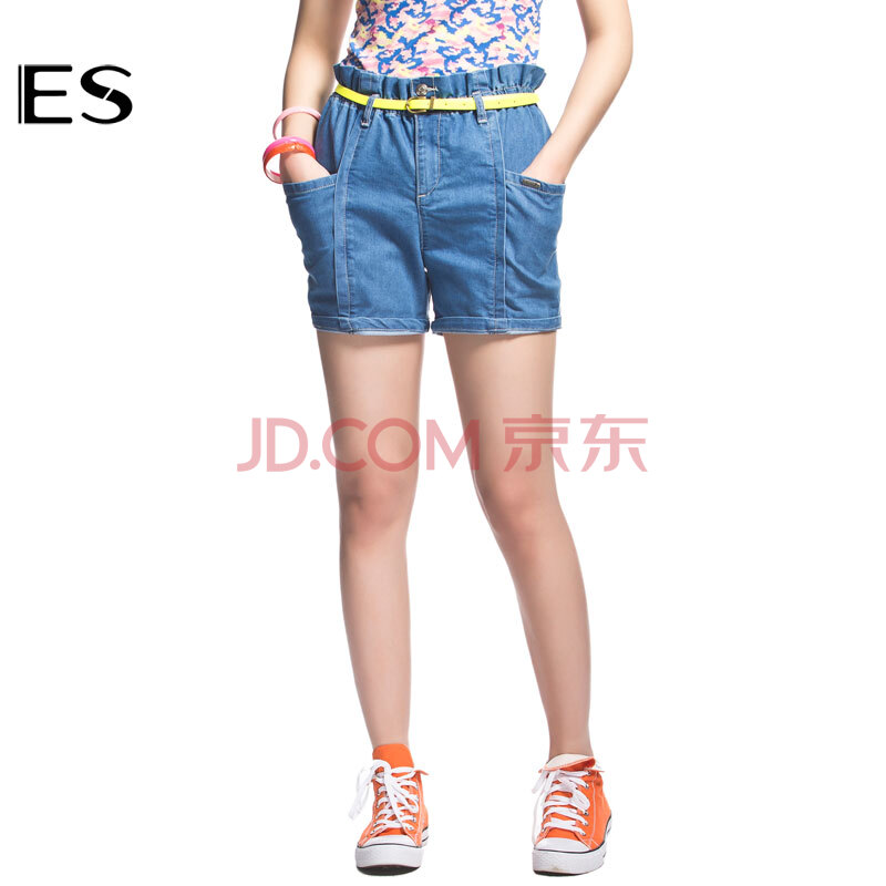 <em>艾格 ES</em> 夏季2 松紧木耳边高腰牛仔<em>短裤</em>14032