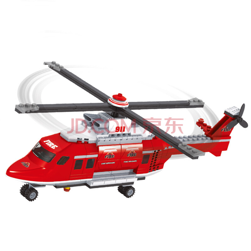 伟宝 消防系列积木消防直升机 小颗粒塑料益智