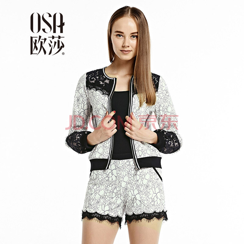 OSA欧莎2014<em>秋季</em>新款<em>女装</em>印花绣花上衣<em>短裤</em>