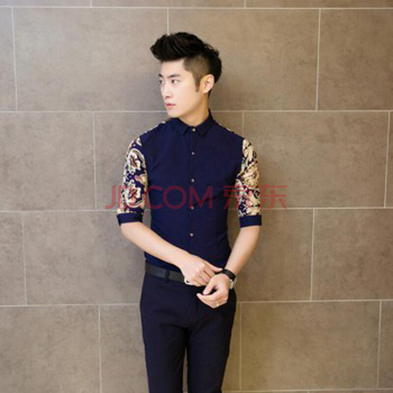 丹杰仕 <em>2014夏季</em>新款<em>短发型</em>师袖衬衫<em>男士</em>拼色