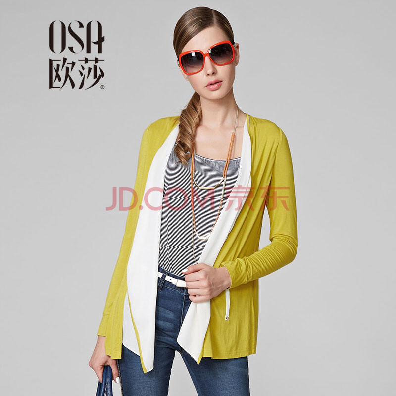 OSA2013秋季新款<em>女假两件拼接</em>款针织衫<em>开衫</em>