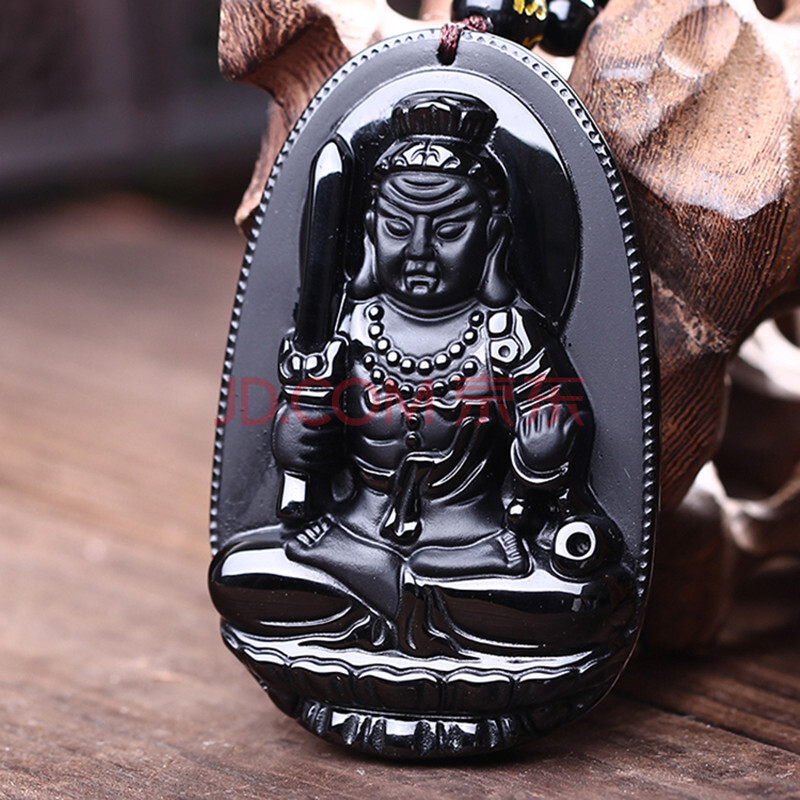 宝悟开光天然极品乌金磨砂黑曜石不动尊菩萨吊