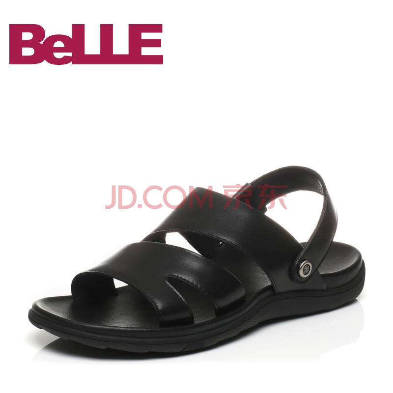 Belle/百麗男鞋夏季專柜同款休閑露趾沙灘鞋男涼鞋4VU01BL7 黑色 41