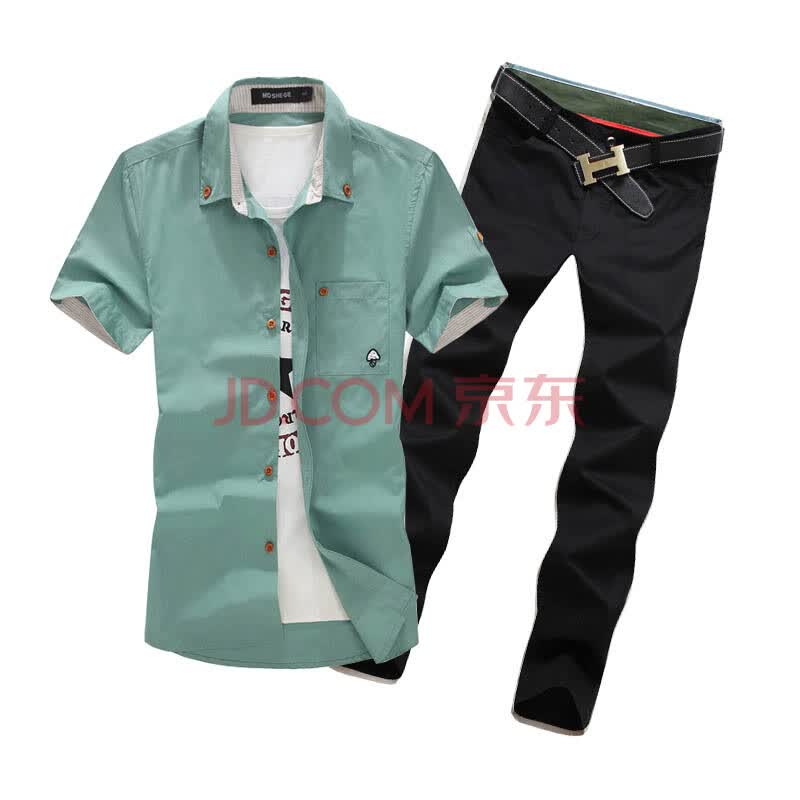 TZ.mall2014夏装新款<em>男装</em>短袖衬衫+休闲裤2件