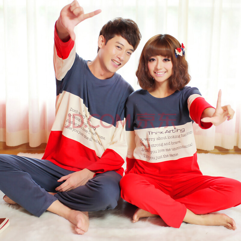菲绮斯 <em>长袖</em>情侣睡衣女<em>秋季</em>针织棉睡衣<em>男睡衣</em>