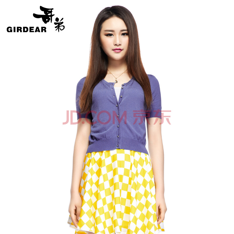 <em>哥弟</em>女装2014春夏新款百搭纯色<em>短袖针织</em>短款