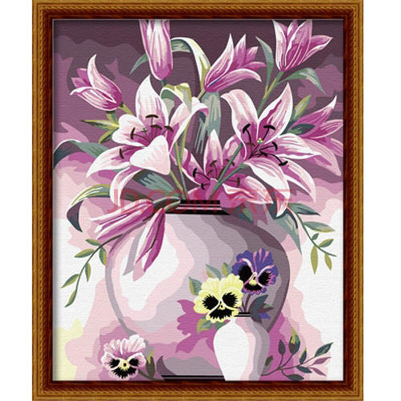 数字油画 简易手工自助手绘挂画 卧室装饰 花卉花瓶 典雅百合 50x65cm