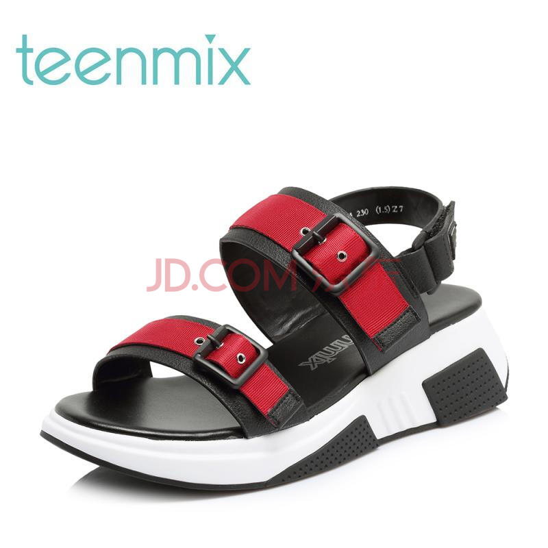 Teenmix/ÌìÃÀÒâ2018ÏÄר¹ñͬ¿îÒÆÄ¤¶þ²ãţƤºñµ×Å®Á¹Ð¬CDP03BL8 ºÚÉ« 35