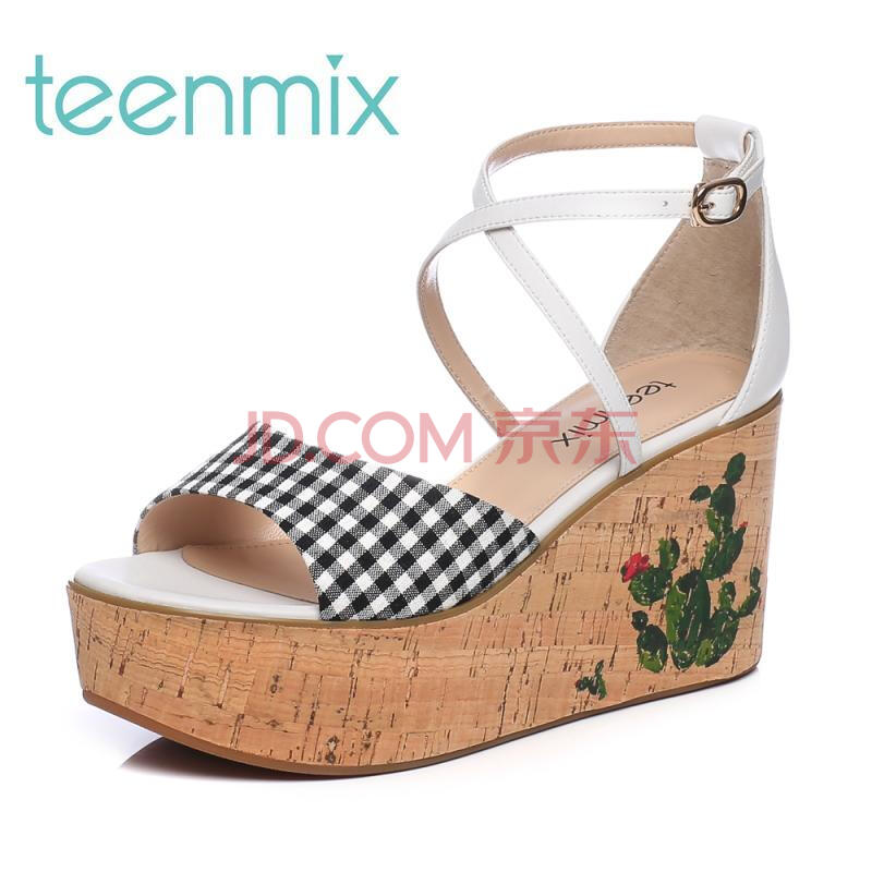 Teenmix/ÌìÃÀÒâ2018ÏÄÒÆÄ¤¶þ²ãţƤ¸ï/·Ä֯ƷÆÂ¸úÅ®Á¹Ð¬CC903BL8 °×/ºÚ°×É« 37
