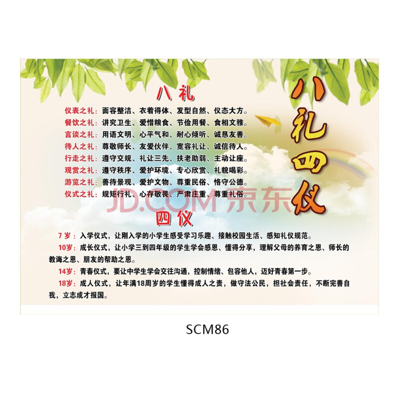 中小学生文明礼仪养成教育挂图海报 八礼四仪宣传画墙贴画scm86 户外