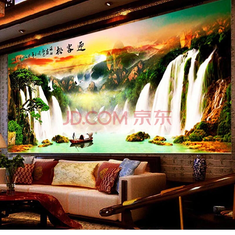 十字绣印花图客厅新款十字绣财运亨通风景山水画 2号棉线聚宝盆197*68
