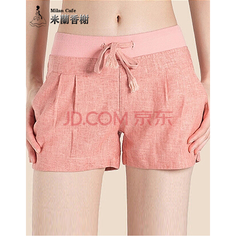 米兰香榭夏装亚麻<em>短裤</em>女裤子<em>松紧腰热裤</em>韩版大