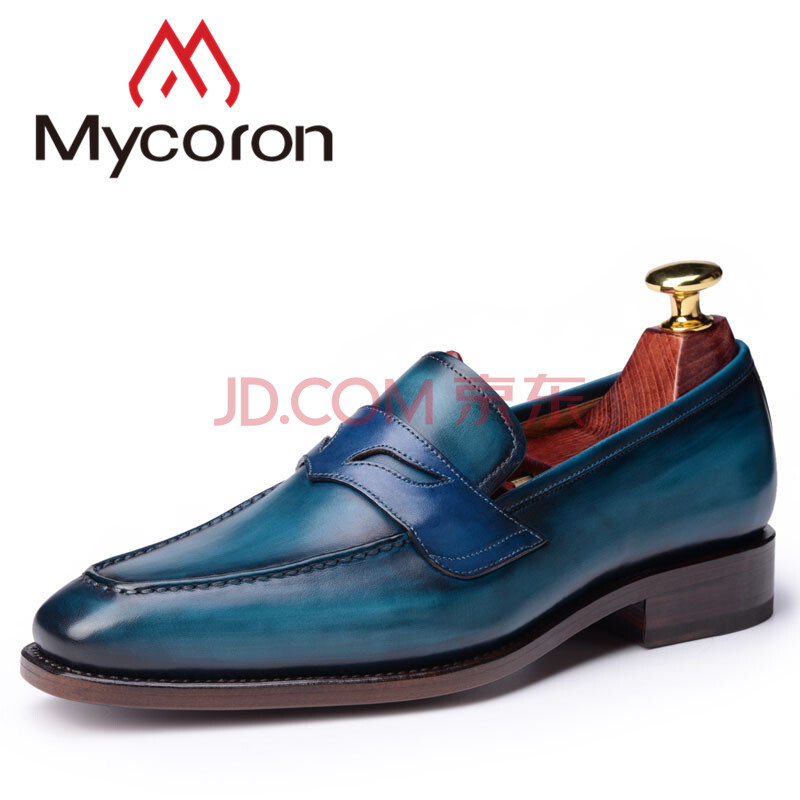 mycoron 2018简约时尚男鞋潮流欧美皮鞋男夏季新款耐磨固特异手工定制鞋(定制款不退不换) 蓝色 40